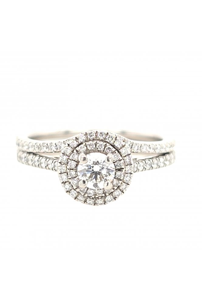 Preloved Platinum Diamond Halo Ring & Curved Ring Set