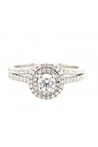 Preloved Platinum Diamond Halo Ring & Curved Ring Set