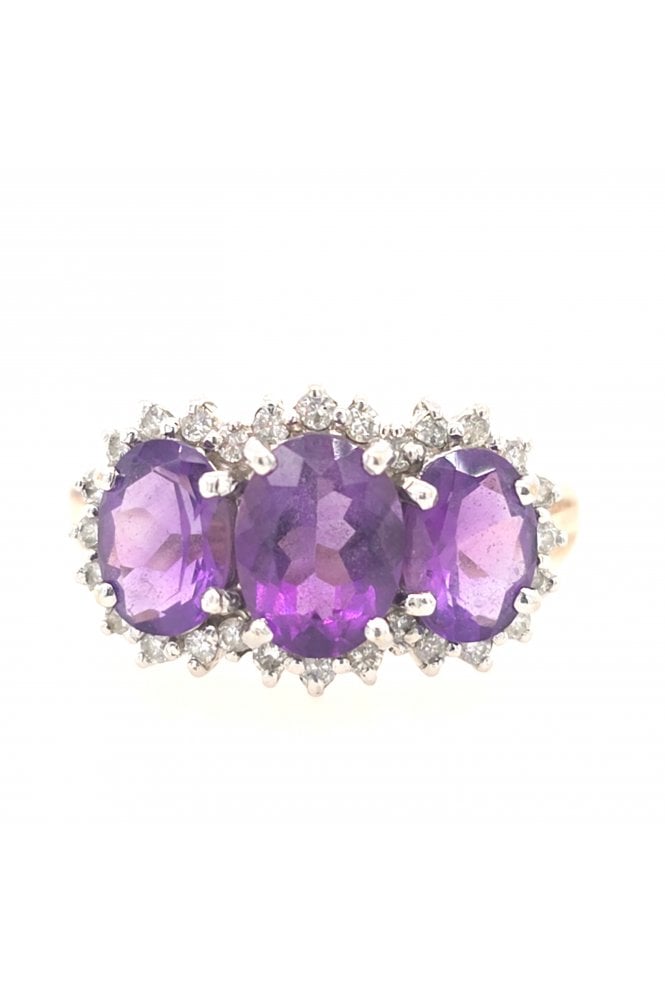 Preown 9ct Yellow & White Gold Amethyst & Cubic Zirconia QVC Ring