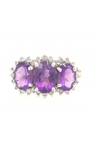 Preown 9ct Yellow & White Gold Amethyst & Cubic Zirconia QVC Ring