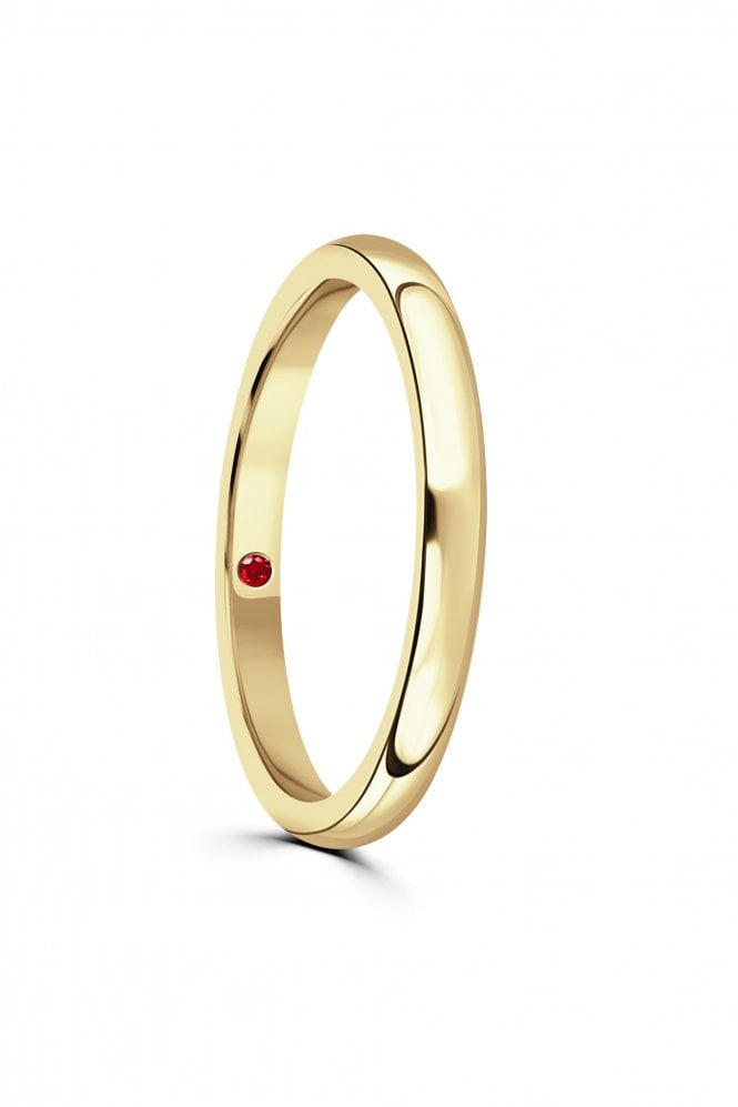 Brown & Newirth Ruby Hidden Gemstone 18ct Yellow Gold Wedding Band AN 3.0 18Y Ruby