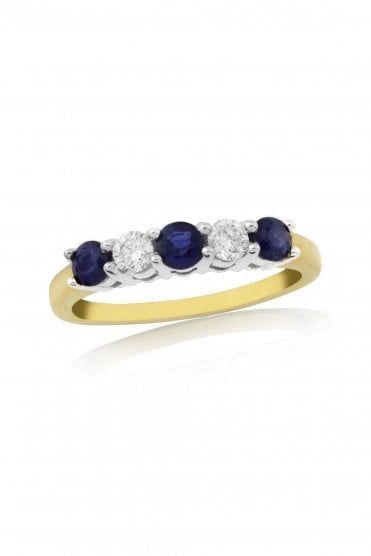 Sapphire and Diamond Ring 9ct Yellow Gold & White Gold Claw Set