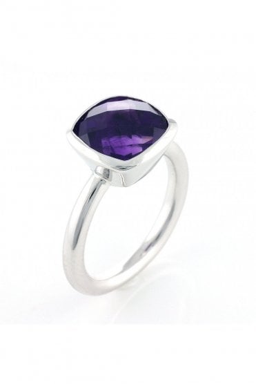 Silver Dark Amethyst Multi Faceted Ring
