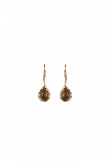 Smokey Quartz & Diamond Drop Earring 18ct Yellow Gold