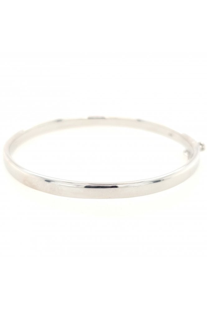 Solid Silver Hinged Oval Bangle Width: 5mm