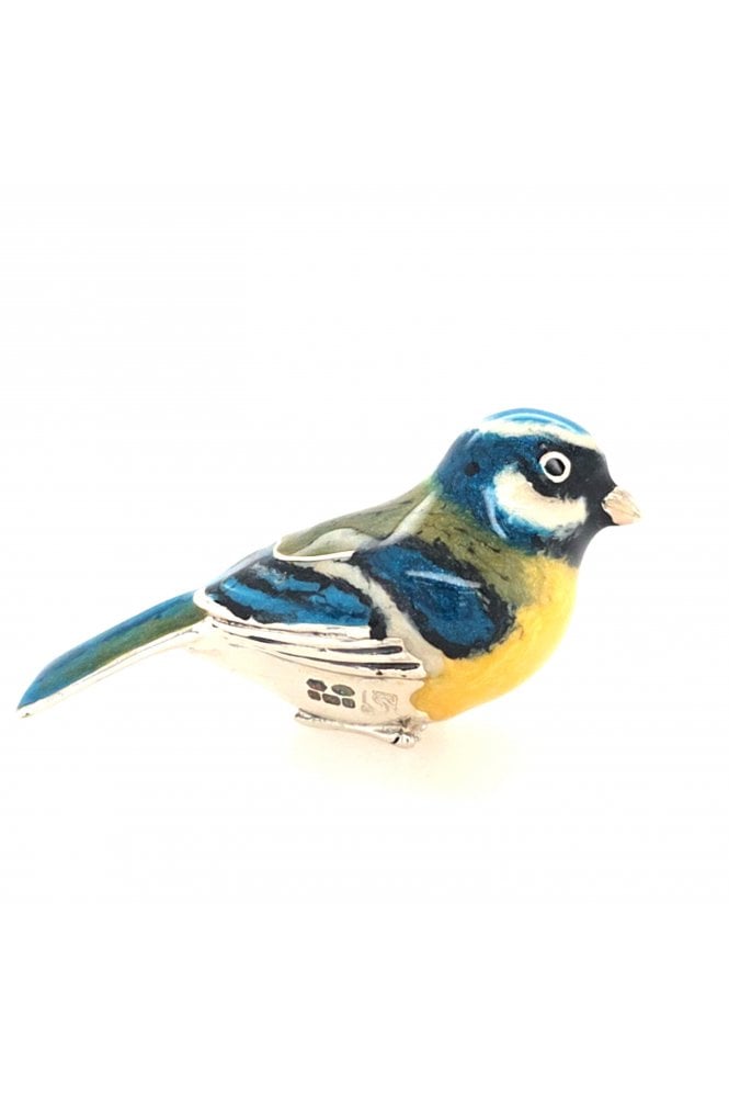 Sterling Silver and Enamel Crouching Blue Tit