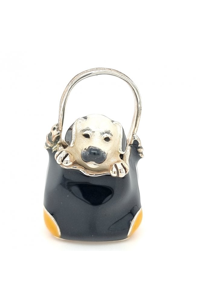 Sterling Silver and Enamel Dog in Bag