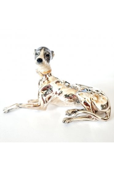 Sterling Silver and Enamel Greyhound Dog Sitting