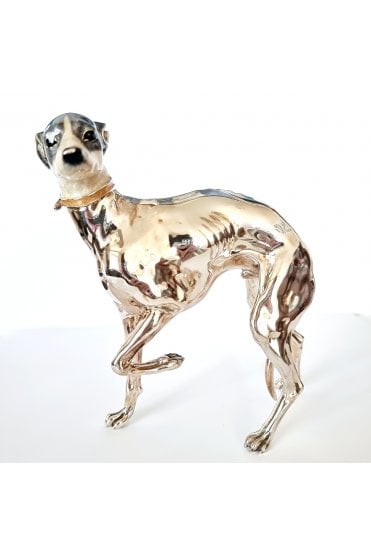 Sterling Silver and Enamel Greyhound Dog Standing