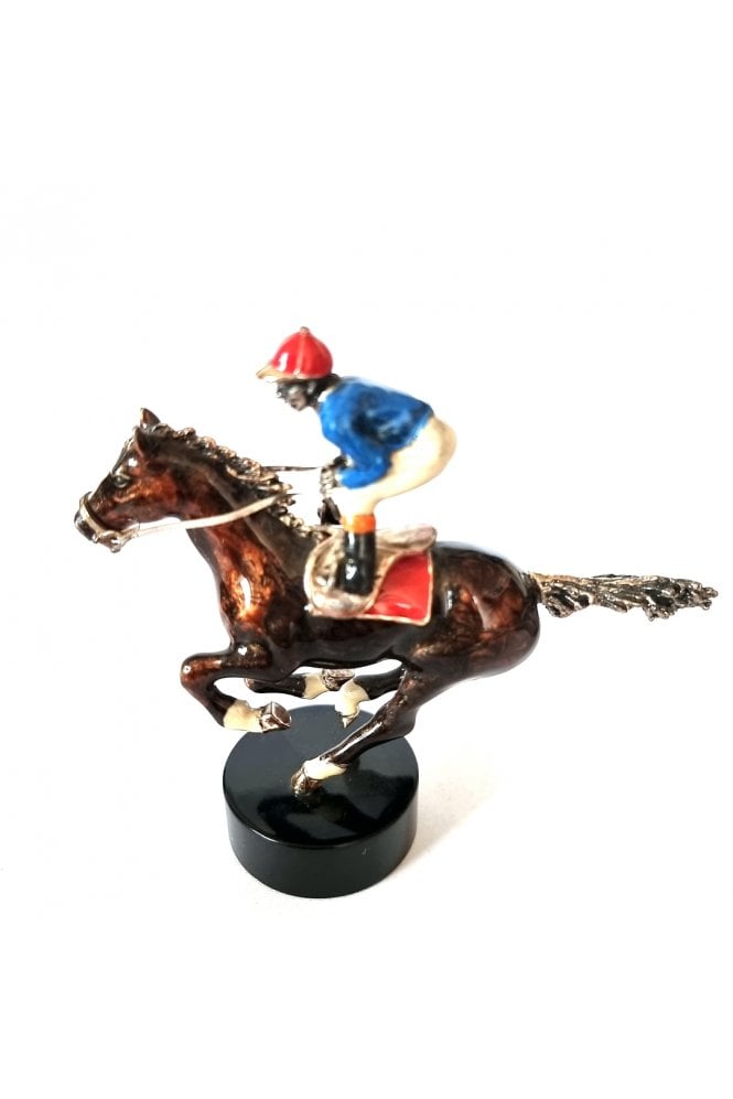 Sterling Silver and Enamel Jockey on Horse