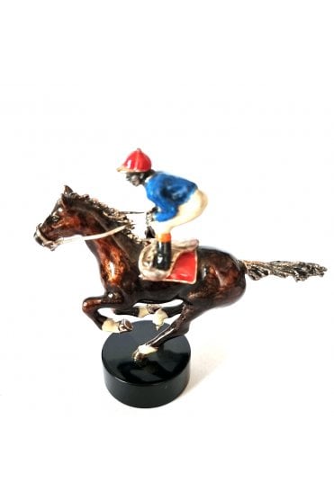 Sterling Silver and Enamel Jockey on Horse