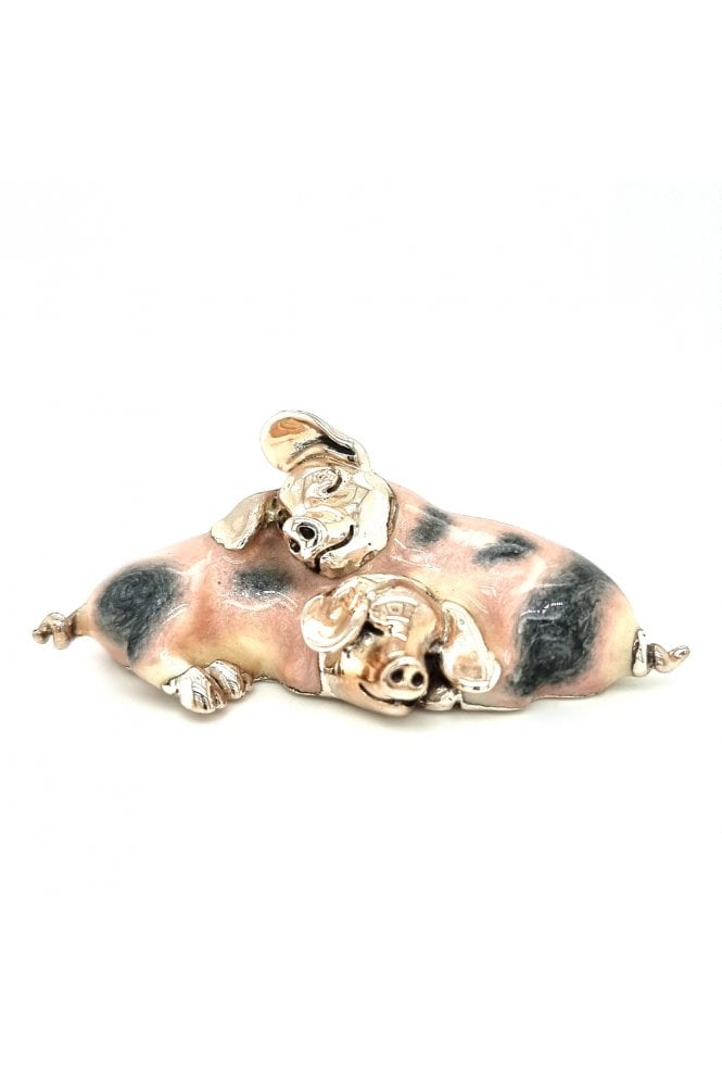 Sterling Silver and Enamel Loving Pigs