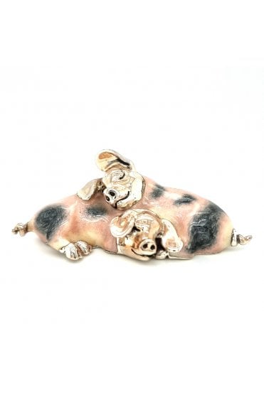 Sterling Silver and Enamel Loving Pigs