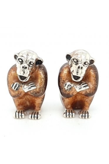 Sterling Silver and Enamel Set of 2 Chimpanzees