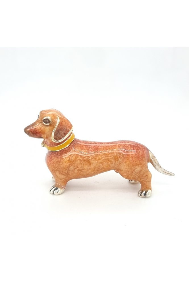 Sterling Silver and Enamel Tan Dachshund Dog