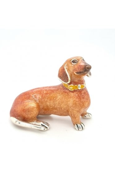 Sterling Silver and Enamel Tan Dachshund Dog