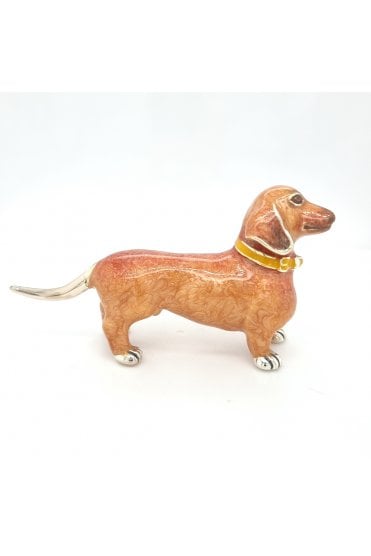 Sterling Silver and Enamel Tan Dachshund Dog