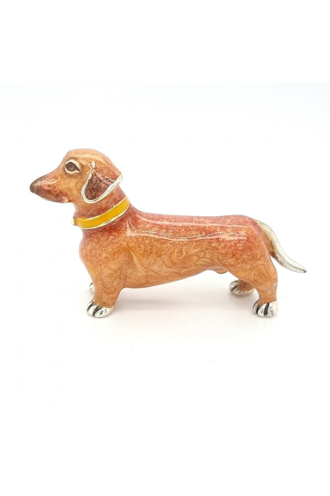 Sterling Silver and Enamel Tan Dachshund Dog