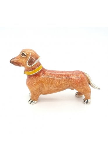 Sterling Silver and Enamel Tan Dachshund Dog