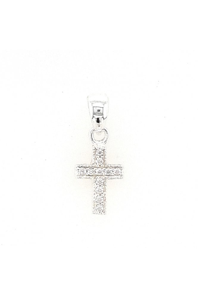 Sterling Silver Cross Pendant 12mm x 6mm Cubic Zirconia Pavé Set