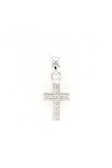 Sterling Silver Cross Pendant 12mm x 6mm Cubic Zirconia Pavé Set