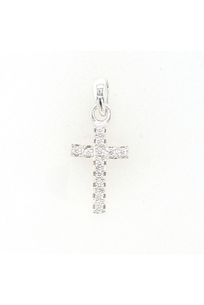 Sterling Silver Cross Pendant 14mm x 7mm Cubic Zirconia Pavé Set