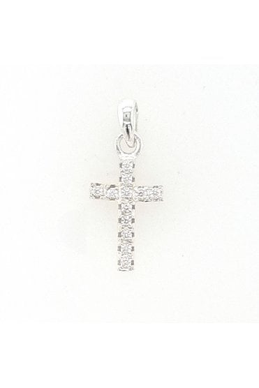 Sterling Silver Cross Pendant 14mm x 7mm Cubic Zirconia Pavé Set