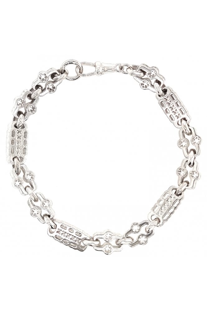 Sterling Silver Victorian Style Link Bracelet Rhodium Plated, Length: 8 Inches