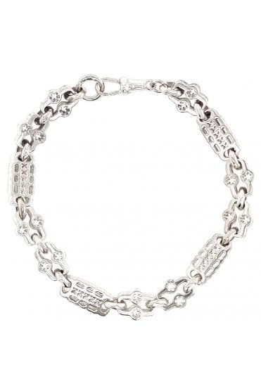 Sterling Silver Victorian Style Link Bracelet Rhodium Plated, Length: 8 Inches