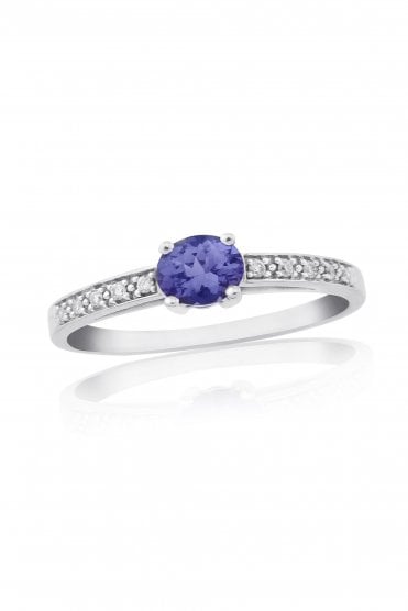 Tanzanite and Diamond Ring 9ct White Gold